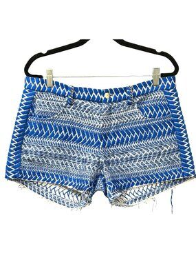 IRO Blue Textured Tweed Shorts Frayed Hem Size 40 US 8 Medium New
